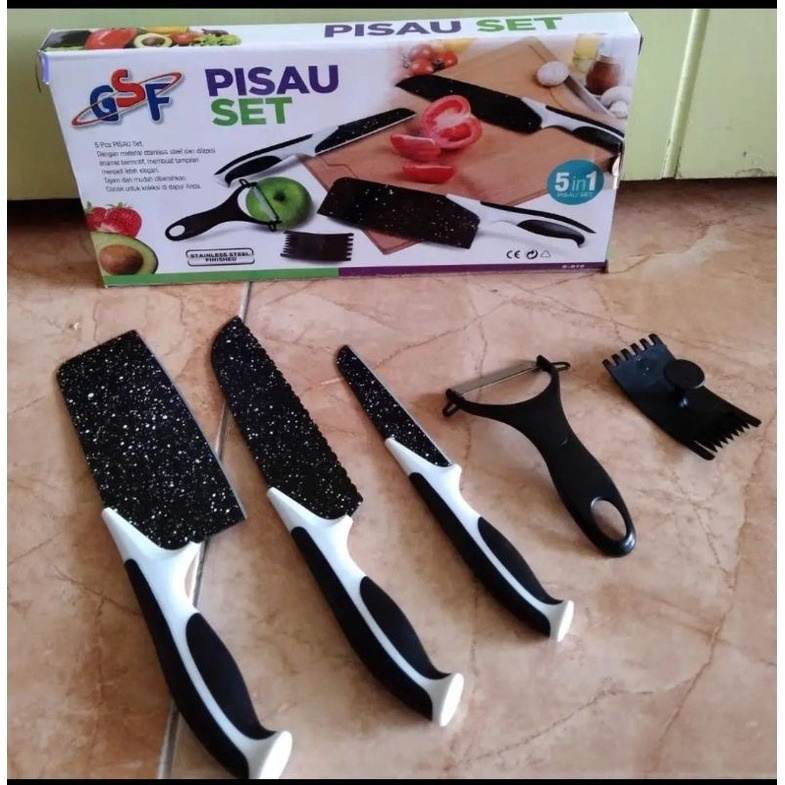 Pisau Dapur Set 5in1 Batu Maifan / Set Pisau Dapur isi 5Pcs Hitam / Pisau Set 5 Pcs J13 / Pisau Set 