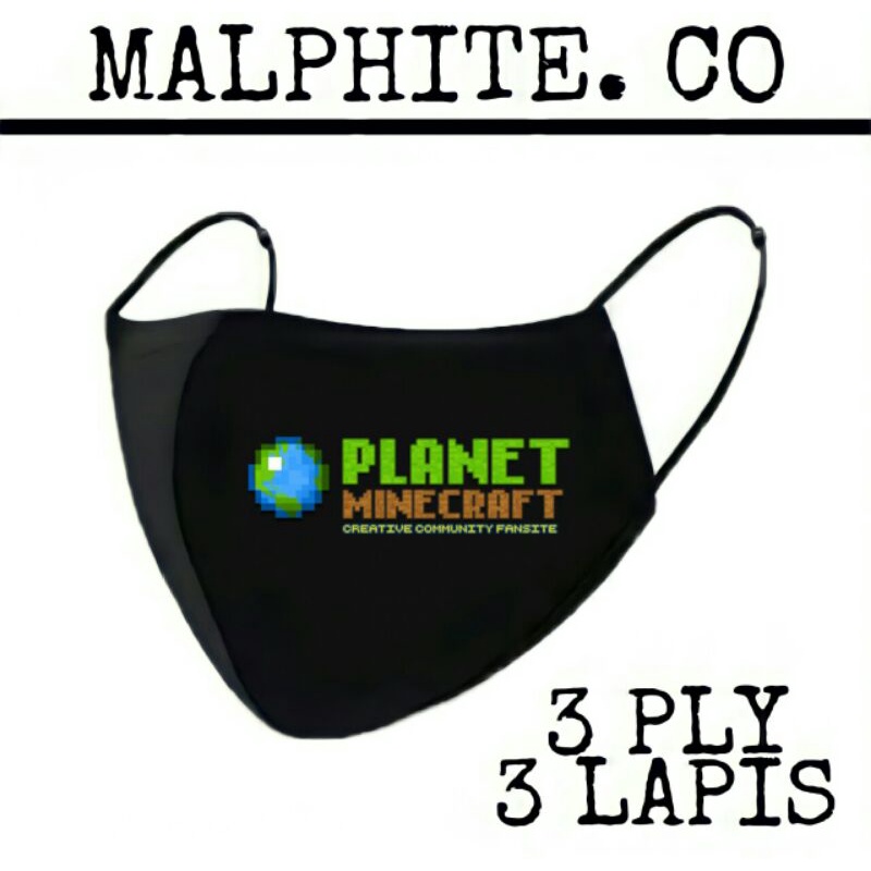Masker Kain 3 Lapis 3 Ply Scuba Hijab Motif Logo Gambar Game Minecraft 3ply Hitam Earloop Headloop