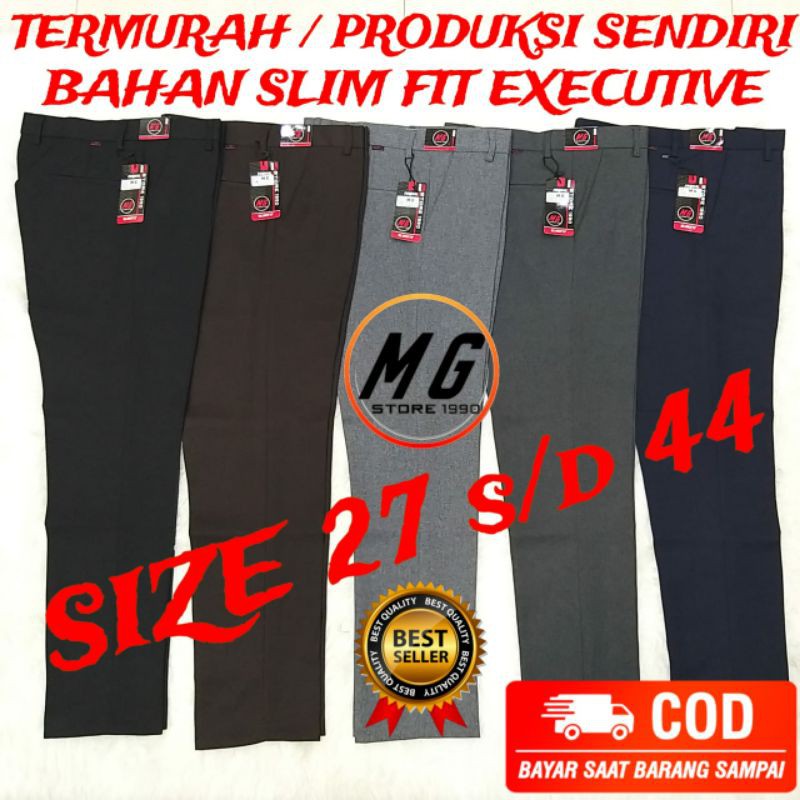 CELANA BAHAN KERJA MG STORE FORMAL SLIM FIT JUMBO BIG SIZE BESAR PRIA LAKI LAKI HITAM