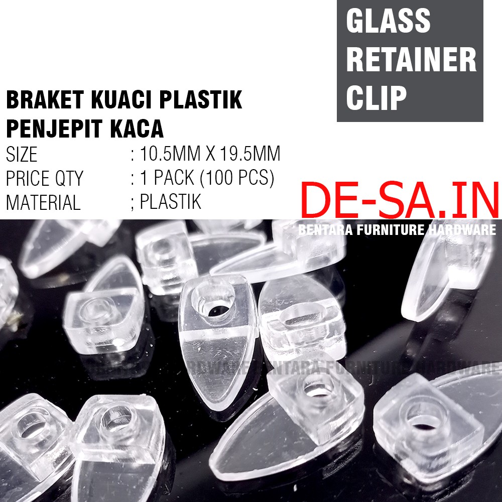 100 x Braket Klip (Plastik/Besi) Kuaci Jepit Kaca Kwaci Glass Retainer Clip Putih Coklat Clear Brass
