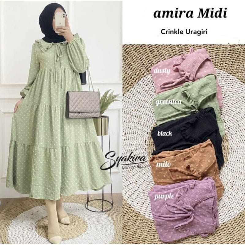 Amira / Fashion Muslim / Mini Dress Wanita Muslim Terbaru / Matt Cringkel Uragiri / Gamis Midi Dress-6