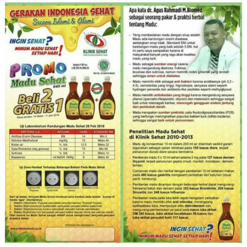 MADU SEHAT 640 ml 3 botol PROMO 12.12