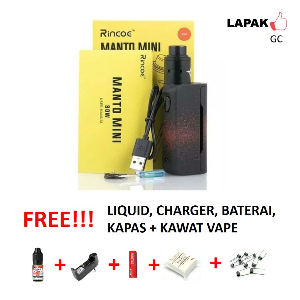 Paket Siap Kebul PSK Vapor Vape Rincoe Manto Mini 90W Oten Authentic Original Rokok Elektrik Baru