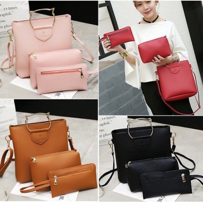 TAS HANDBAG JINJING BESAR KECIL THREE IN ONE WANITA IMPORT BAGUS AWET