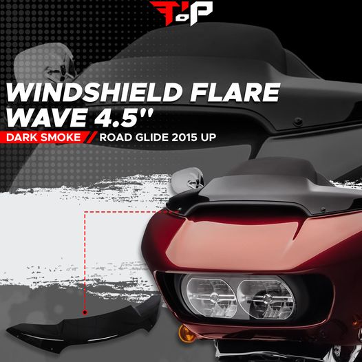 WINDSHIELD FLARE WAVE 4.5" DARK SMOKE ROAD GLIDE 2015 UP HARLEY DAVIDSON