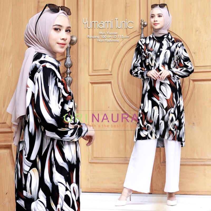 Tunik full kancing busui tunik murah long tunik busui tunik motif kekinian / Yumami