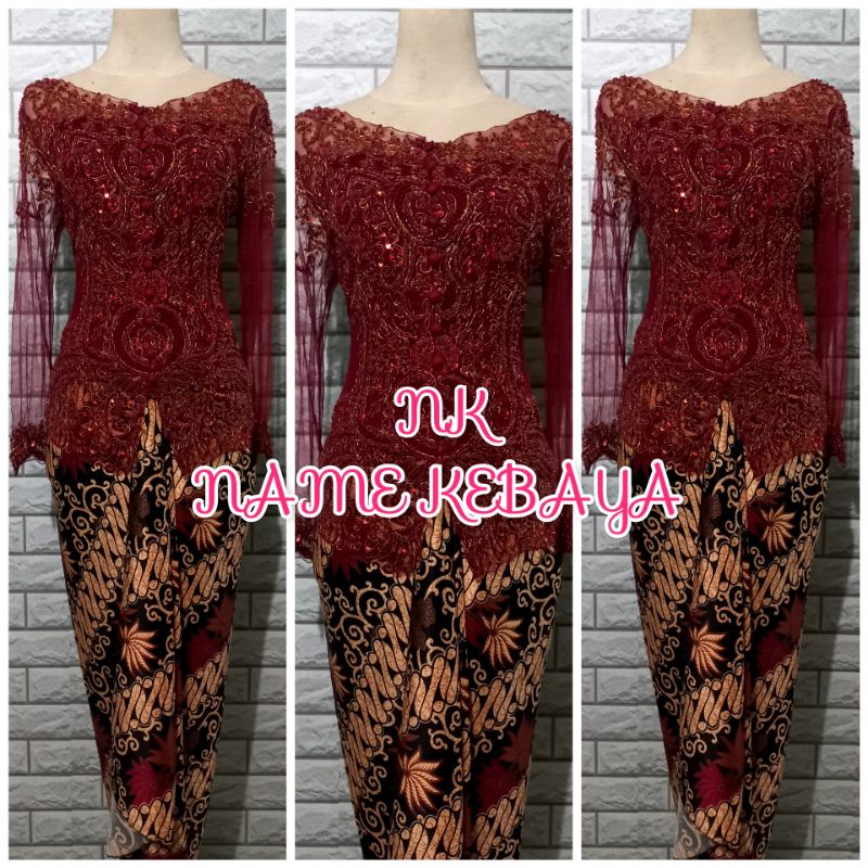 set kebaya wisuda kebaya maroon + longtorso dan rok