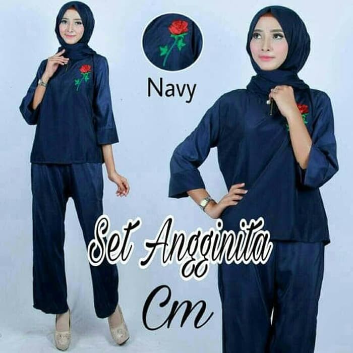 pakaian Gaun muslim ibu islami vbn setelan st anggita NAVY / baju wanita celana blouse atasan top un