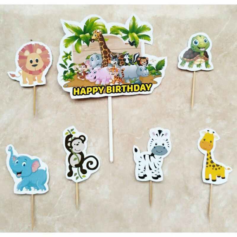 topper hiasan kue ulang tahun & cake karakter zoo aminal kebun binatang fauna safari