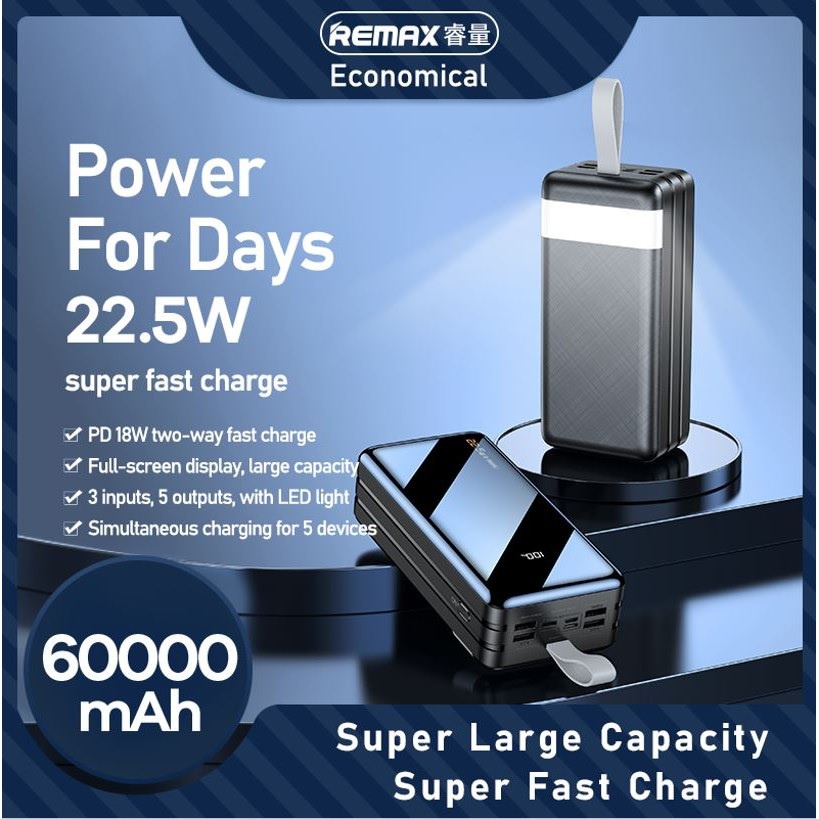 REMAX RPP-173 HUNERGY SERIES - 60000mAh Fast Charging Powerbank 22.5W - Powerbank Kapasitas Super Besar Untuk Smartphone dan Lainnya