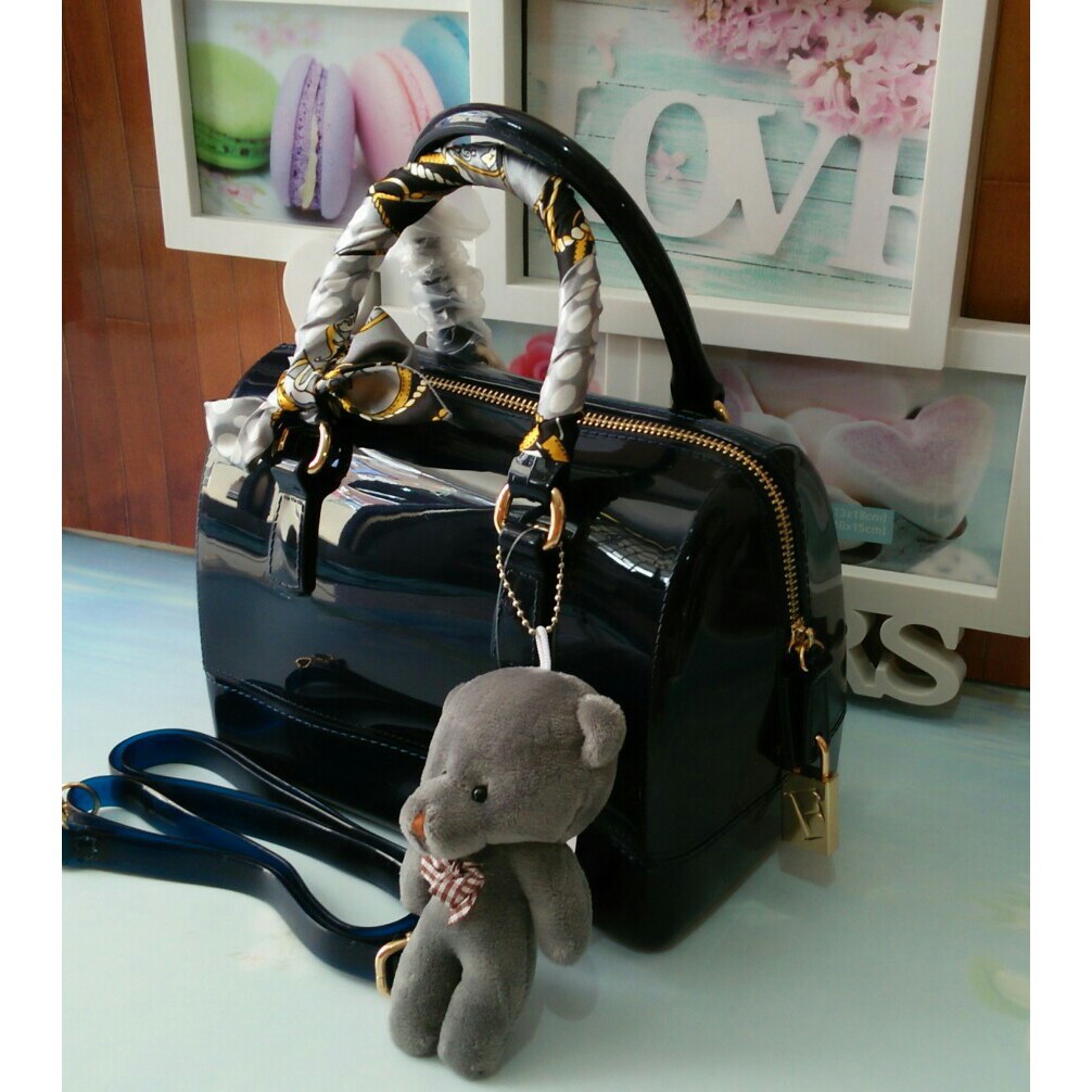 Best Seller Tas Pesta Wanita Impor Furla Tabung Jelly Mini Warna Biru Navy Dongker