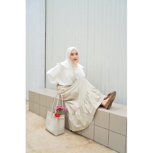 Lea Skirt Rok Motif Kotak Kotak Panjang Rok Ruffle