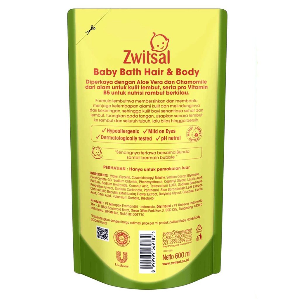 Bisa COD Zwitsal Baby Bath Hair And Body Sabun Mandi Bayi Natural Aloe Vera 2 In 1 600 Ml