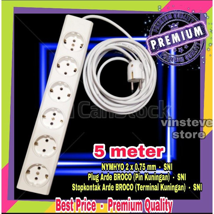 Stop Kontak Kabel BROCO 6 Lubang 5 Meter
