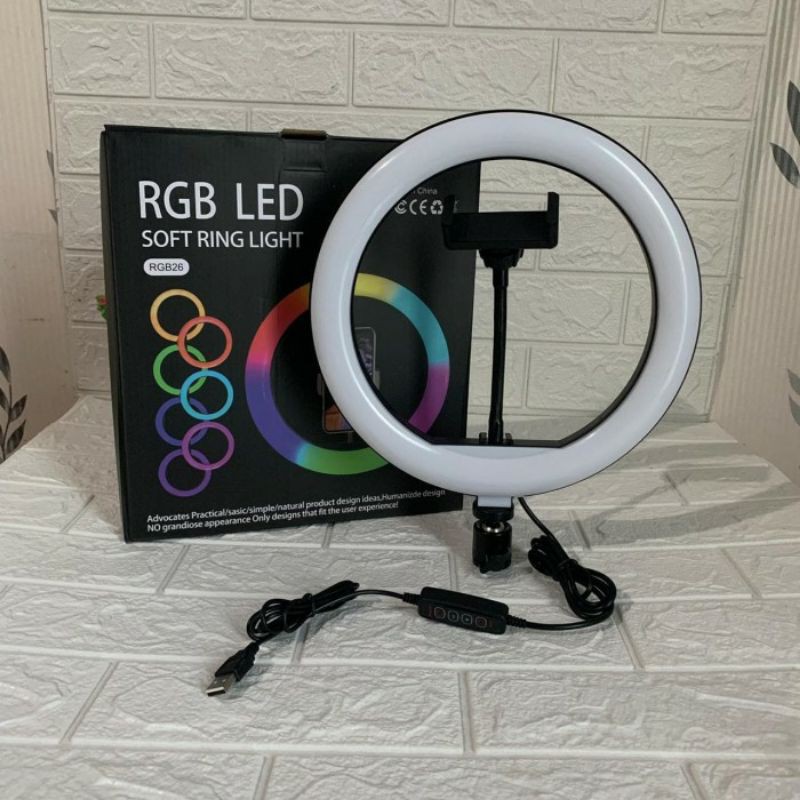 Lampu Selfie Ring Light RGB Rainbow 26CM / LAMPU MAKE UP MULTIFUNGSI WARNA-WARNI RNG 26CM