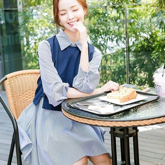 DS05 BLANCHE SET DRESS BLUE/ BAJU TERUSAN KEMEJA KERJA FORMAL WANITA IMPORT HONGKONG BANGKOK KOREA