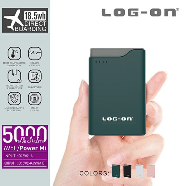 LOG ON POWERBANK 5000 MAH POWER MI 695L 2 USB (INCLUDE CABLE) Garansi 1 tahun Internasional PB Real Kapasitas