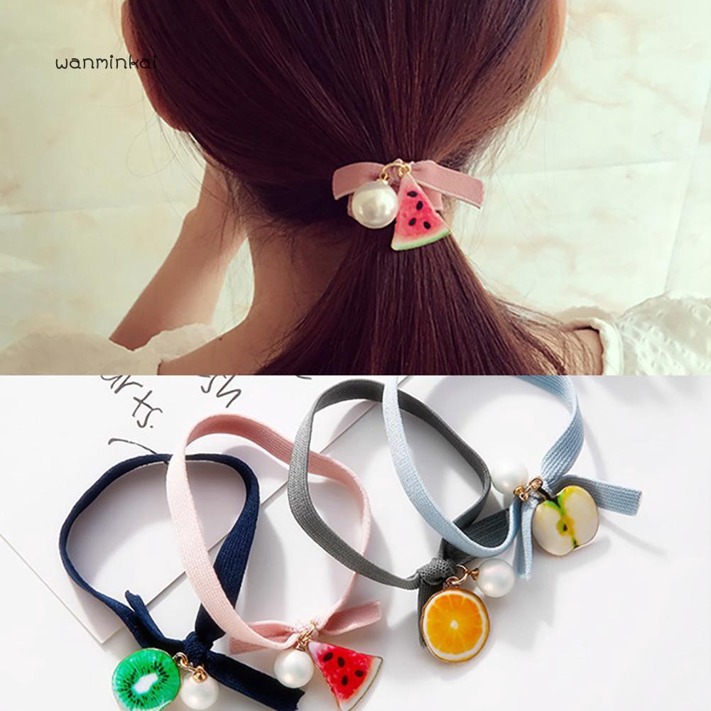 Wi Sweet Women Summer Fruit Faux Pearl Elastic Hair Ring Rope