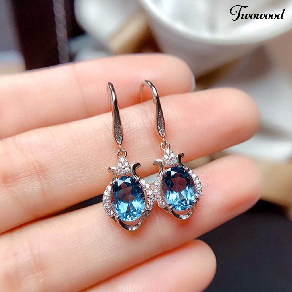 Twowood 1 Pair Hook Earrings Faux Topaz Rhinestones Ladies Bright Luster Long Lasting Drop Earrings for Wedding