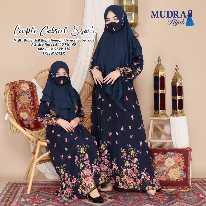 Couple Syar'i Set Ibu Dan Anak Perempuan Free Masker Couple Gabriel Syar'i Original Mudra Hijab