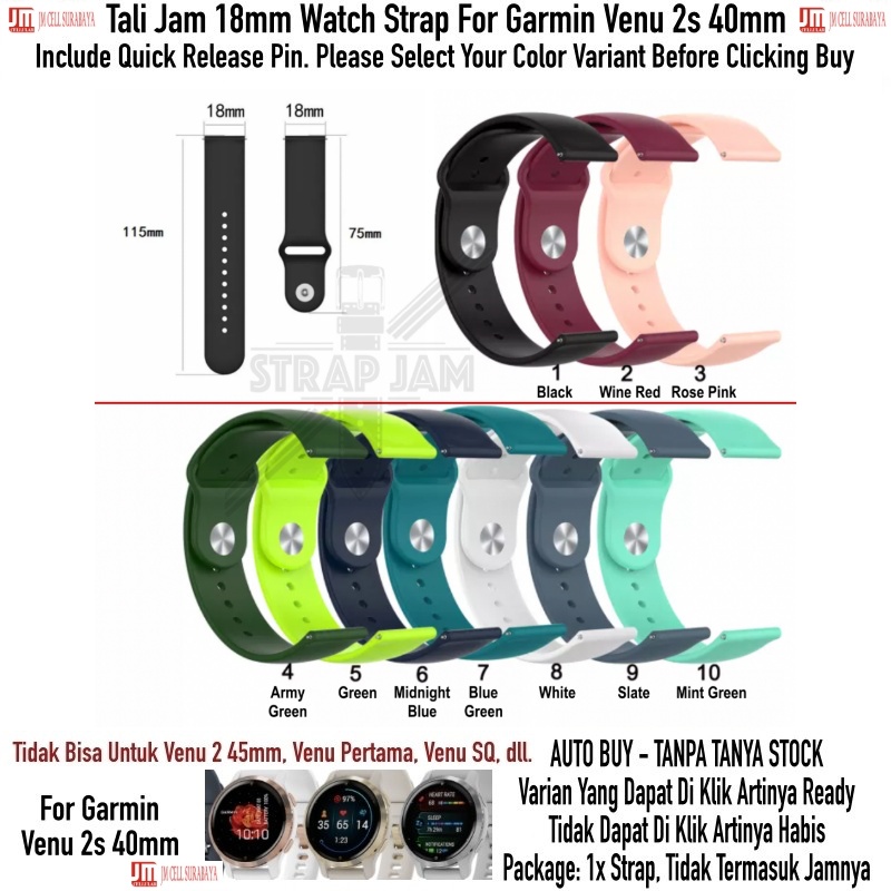 TNO Strap Garmin Venu 2s 40mm - Tali Jam Tangan 18mm Rubber Silikon Sporty Polos