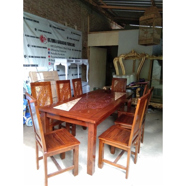 meja makan balero koin jati