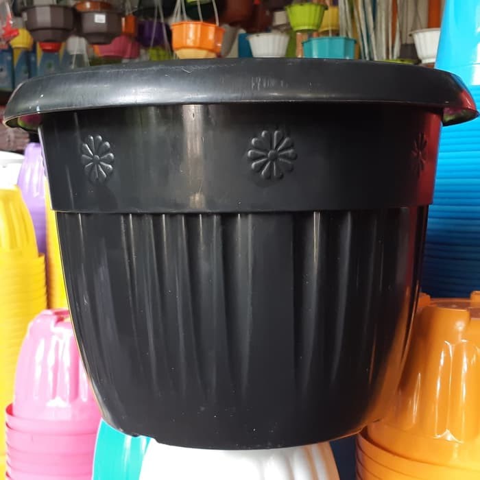 Unik pot bunga plastik hitam GRACE 40cm Diskon