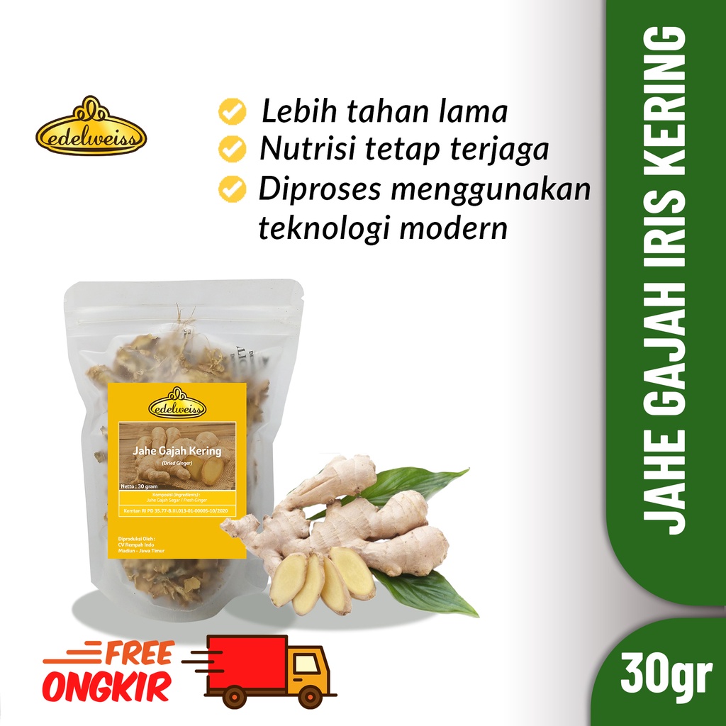 

Edelweiss Jahe Gajah Kering Iris Murni Refill Pack 30gr (Dried Ginger) Jahe Kering