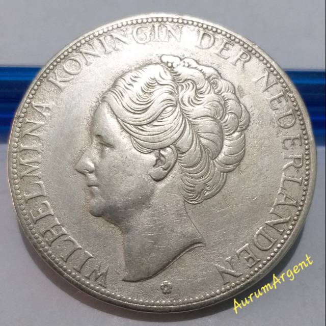 SWILH2.5G-6.. 1 PC KOIN PERAK KUNO ASLI 2.5 GULDEN WILHELMINA TH 1933. -- SILVER COIN --