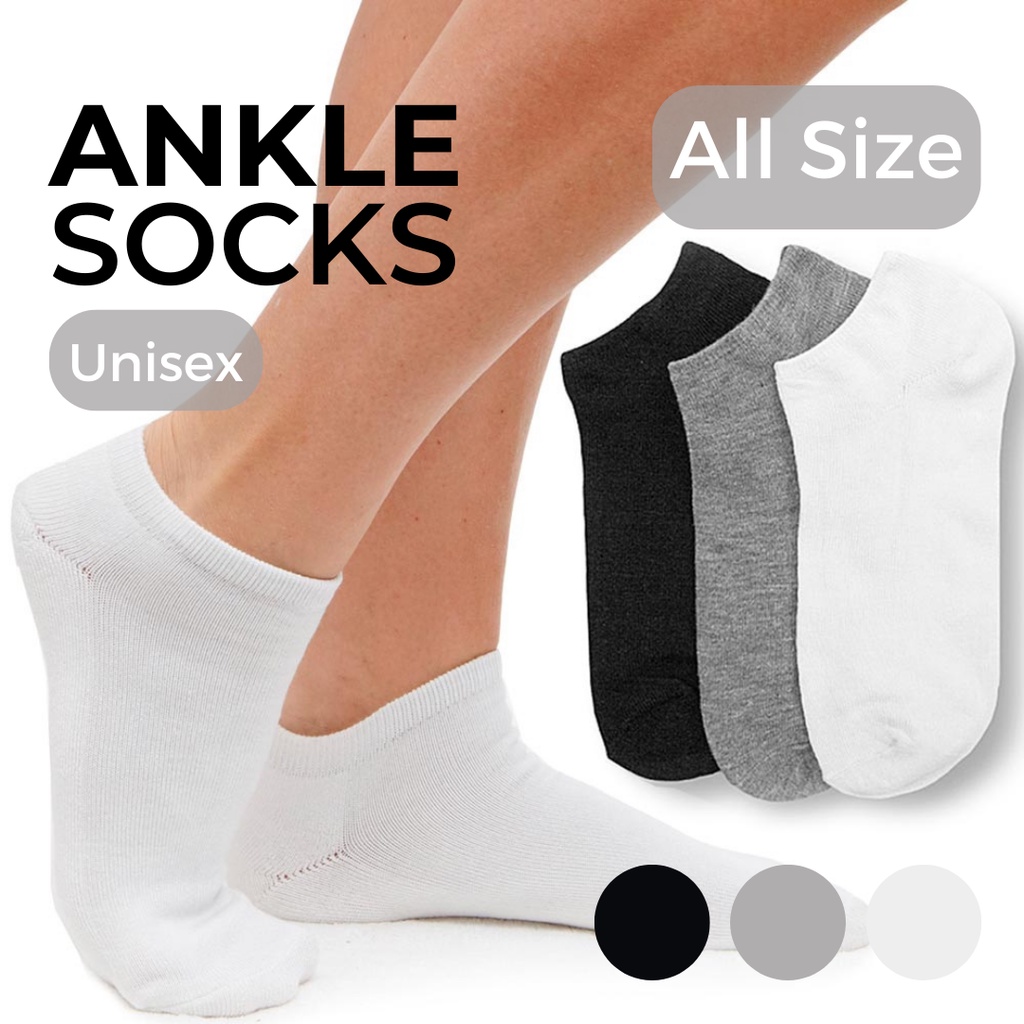 Ankle Socks Unisex Plain Kaos Kaki Semata Kaki Dewasa