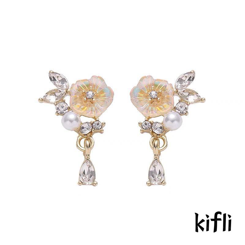 Anting Stud Desain Bunga Mutiara Gaya Retro Perancis Untuk Wanita