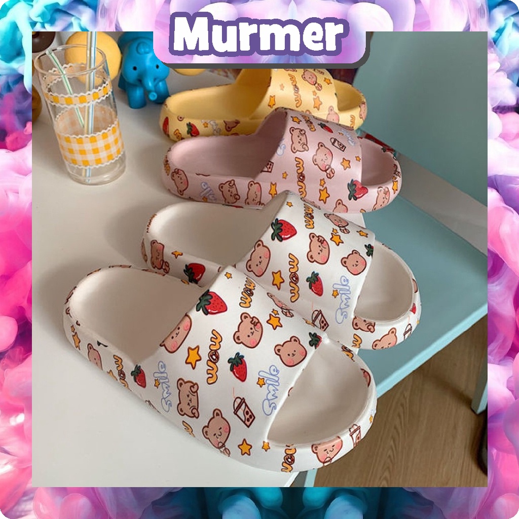 MurmerOfficial Sandal Slop Motif Panda / Sandal Slop Motif lOVE /  Sandal Fashion Wanita / Sandal Lucu &amp; Imut / Slip Sandal Cewek Sandal Import R797