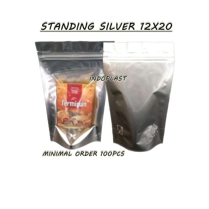 STANDING POUCH KOMBINASI SILVER 12X20 KLIP ZIPLOCK