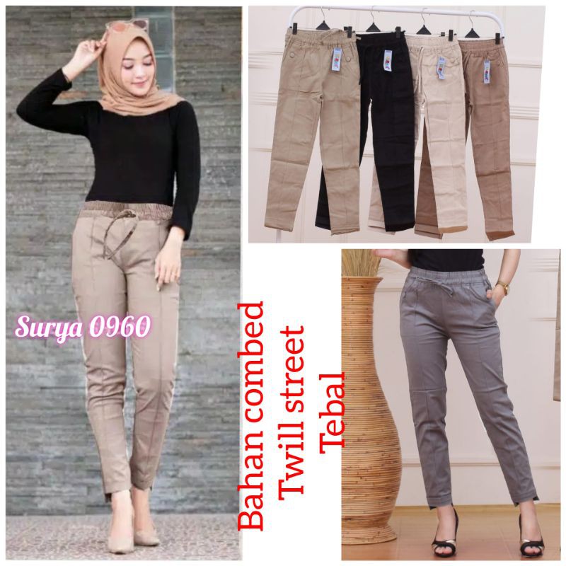 BAGGY PANTS TWILL COMBED (HALUS dan TEBAL) Pinggang Full Karet Elastis