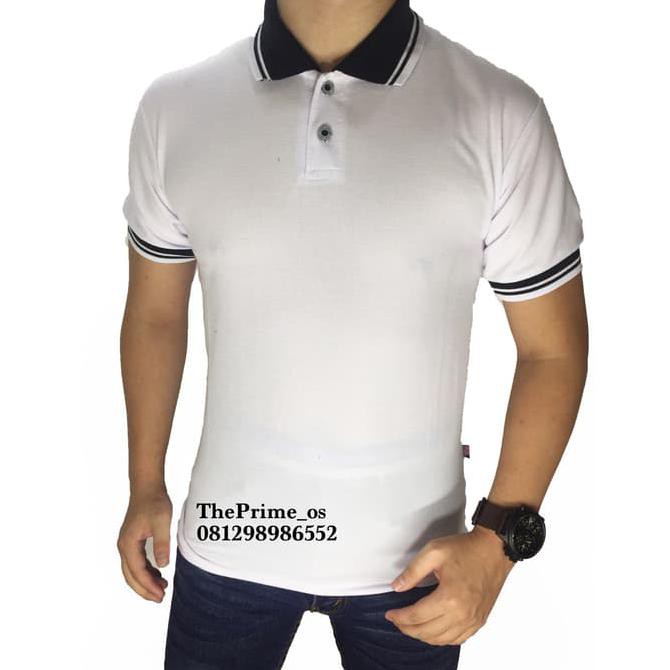 promo kaos polo shirt , polo shirt pria , kaos polo kombinasi putih hitam terbaru
