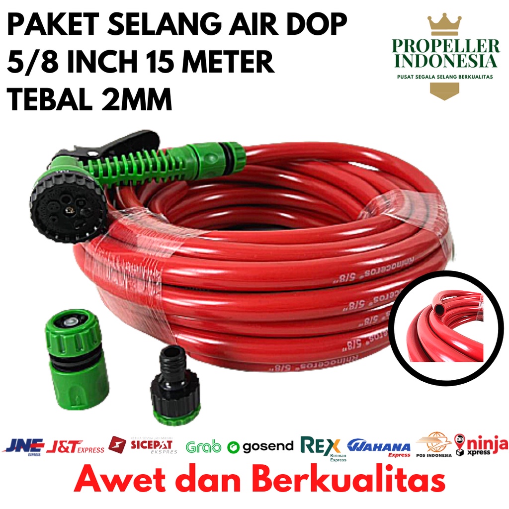 Paket Selang Air Dop dan Semprotan Air Set 5/8 Inch Tebal 2mm 15 Meter