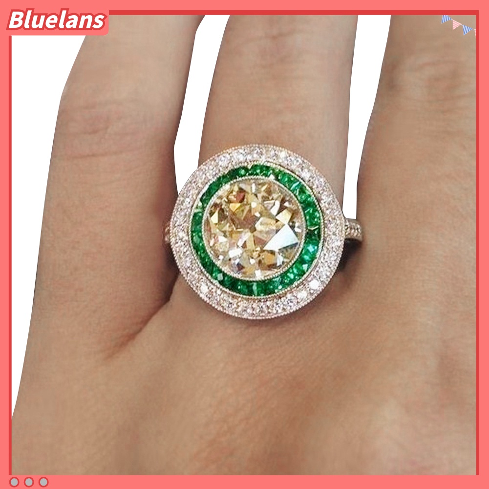Cincin Jari Cubic Zirconia Bentuk Bulat Besar Warna-Warni Untuk Wanita