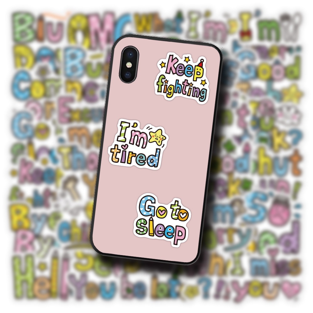 Bahasa Inggris word stiker kartun berwarna-warni huruf frase Jurnal bahan phone case foto dekorasi t