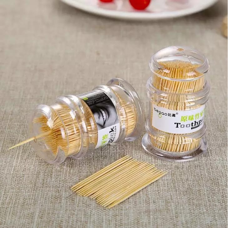 Tusuk Gigi Premium isi 100 dengan Wadah Tempat Box Praktis Toothpick Portable Box Tusuk Gigi Bamboo Serbaguna TERMURAH TERLARIS