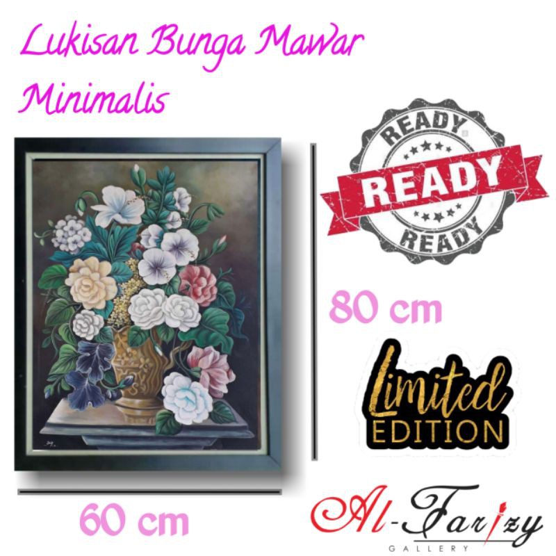 Lukisan Bunga Mawar Unik Minimalis Kanvas Ukuran 60x80 cm Lengkap degan frem