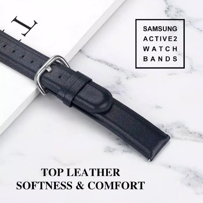 Strap CALF Leather kulit samsung galaxy watch 42mm ACTIVE 1 2 tali jam - Hitam