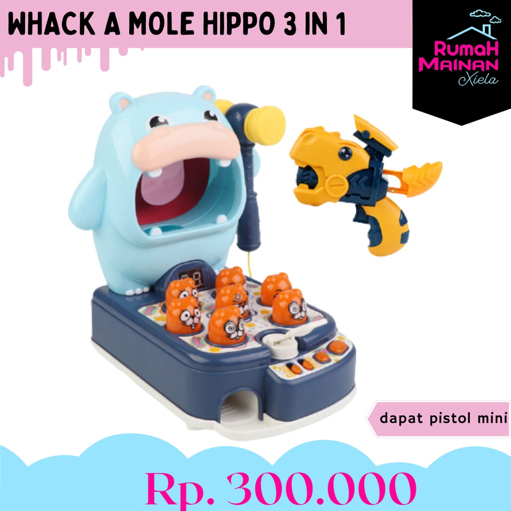 WHACK A MOLE HIPPO 3 IN 1 - MAINAN PUKUL TUPAI MINI - 1862