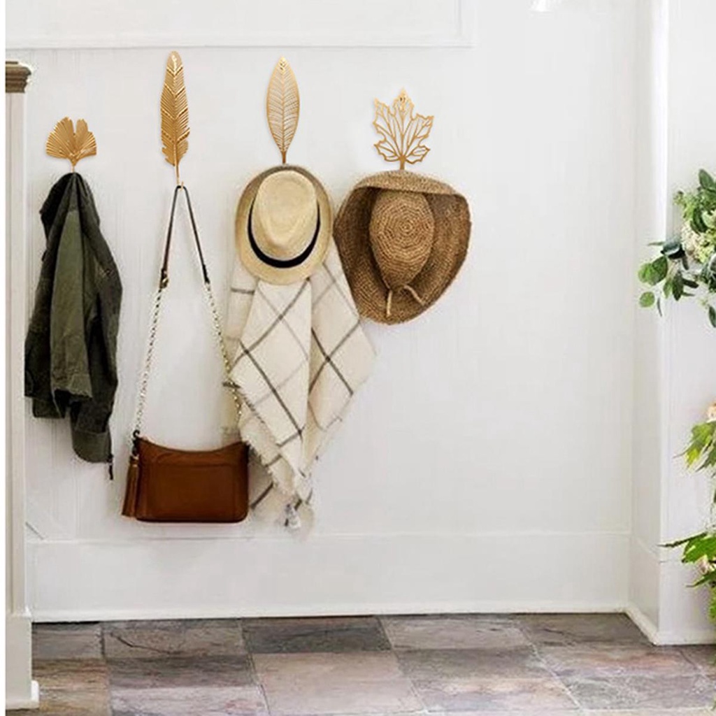 [Elegan] Gantungan Dinding Hemat Ruang Dekorasi Daun Rumah Nordic Keys Organizer Golden Leaves Hanging Hooks