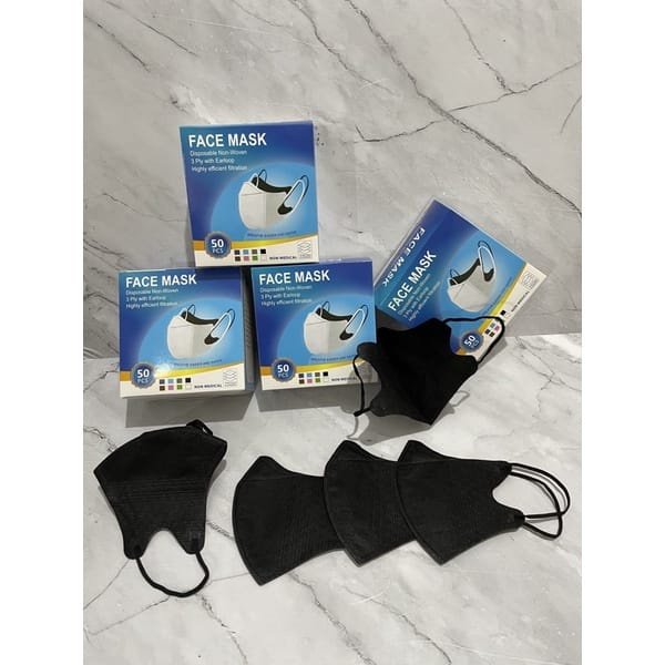 masker duckbill isi 50/ masker duckbill putih / masker duckbill hitam facemask isi 50 tebal tali kuat dan elastis ada garis hidung