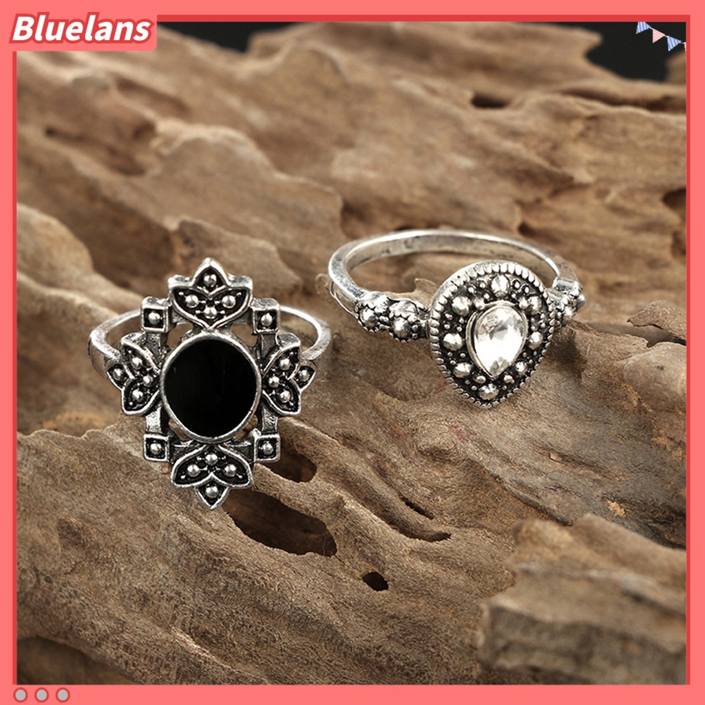 Bluelans 15 Pcs Cincin Berlian Imitasi Model Terbuka Tidak Pudar Gaya Bohemian Untuk Wanita