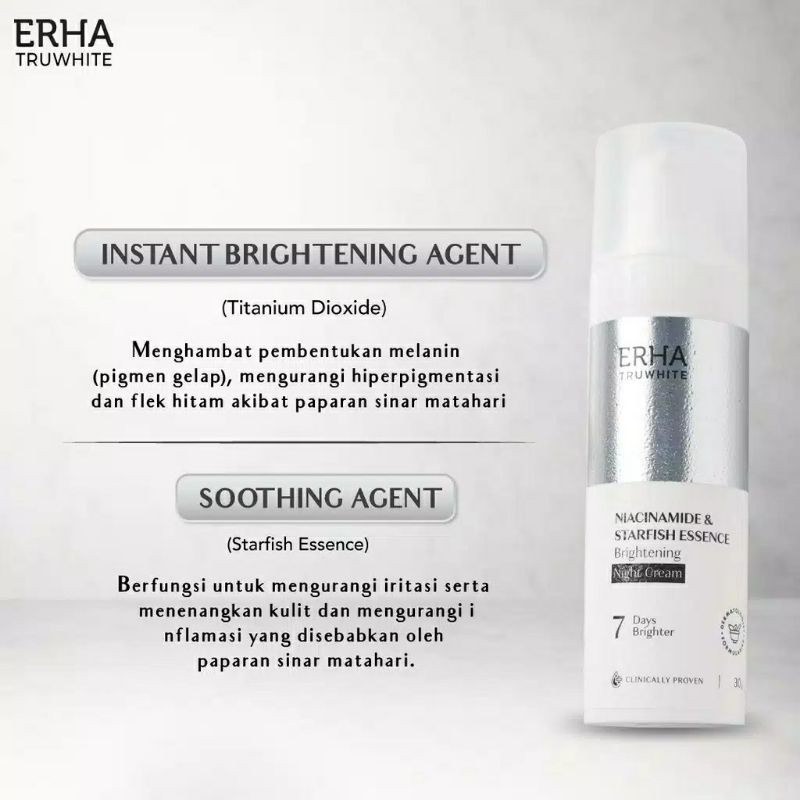 ERHA Truwhite Niacinamide&amp;Starfish Essence Brightening Night Cream 30gr