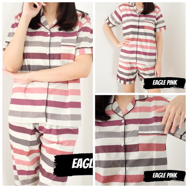 PIYAMA WANITA MOTIF KOTAK SALUR / PAJAMAS Biru Pink Merah Baju Tidur / BAJU TIDUR Wanita / EAGLE