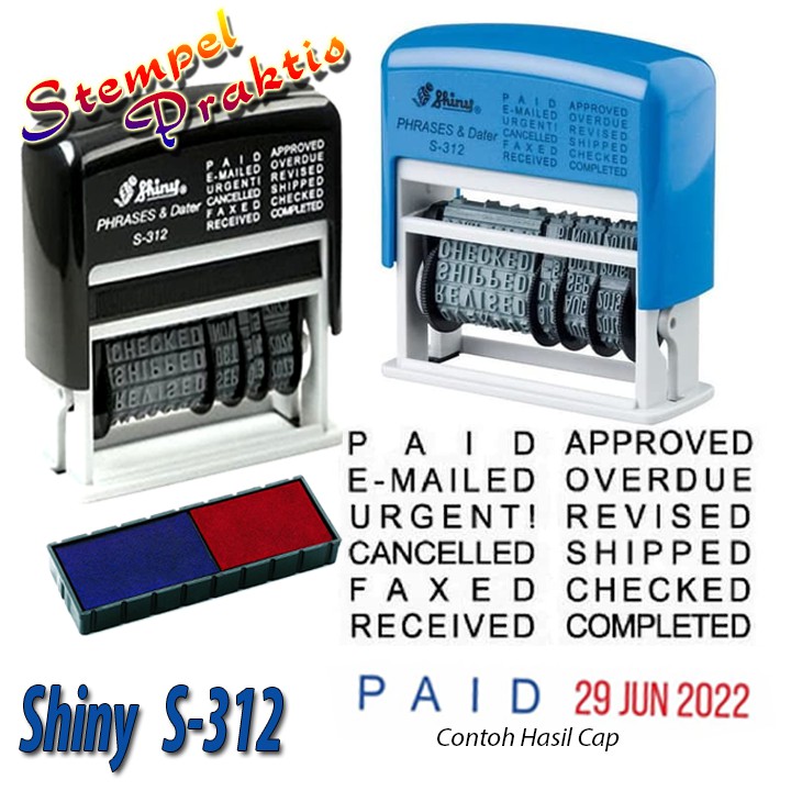 

Stempel Tanggalan Shiny S 312 / S-312 (Self Ink) Phrases & Dater Stamp