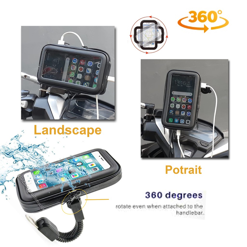 Holder Sepeda Motor Holder Spion Waterproof +USB Charge 5.5&quot; L