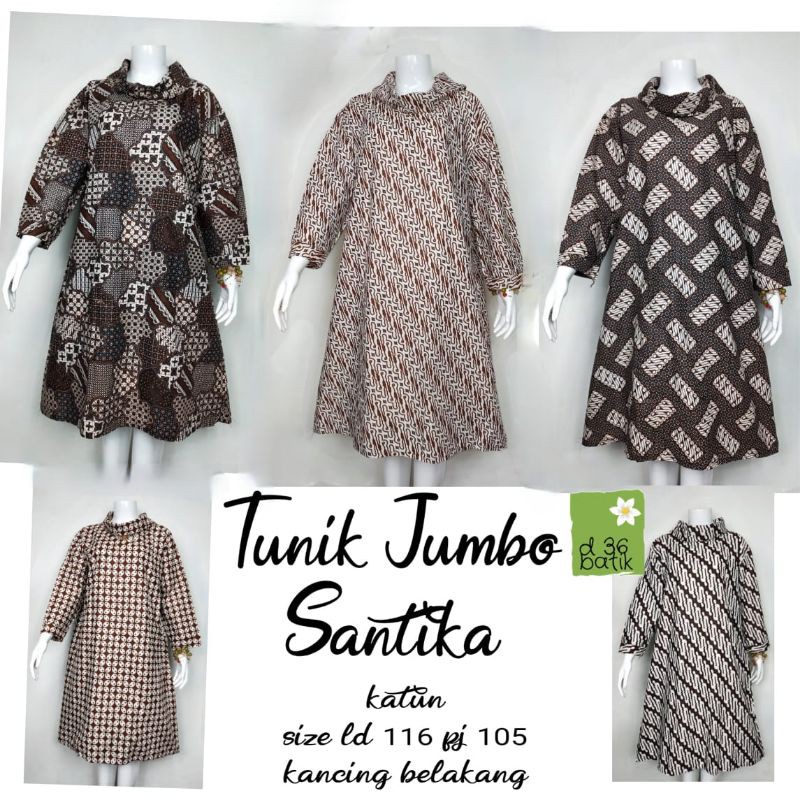 Tunik Santika White Jumbo #3 Batik Big Size Muslim Midi KantorParang Tempe Katun Halus Premium Santi